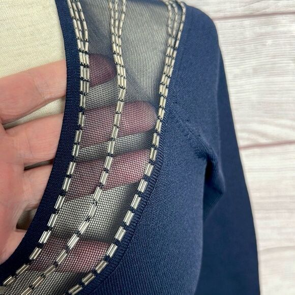 Randolph Duke The Jeanius Look Navy Blue Top V-Neck Glass Bead Embroidery XL - Picture 6 of 12